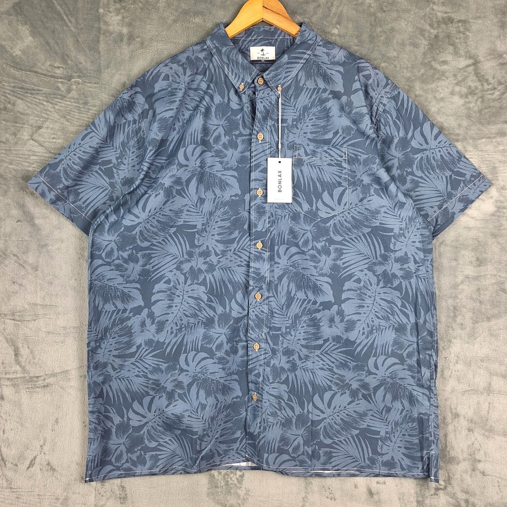 Bonlax Shirt Mens 4XL Hawaiian Tropical Camp Button Down Vacation Beach Resort